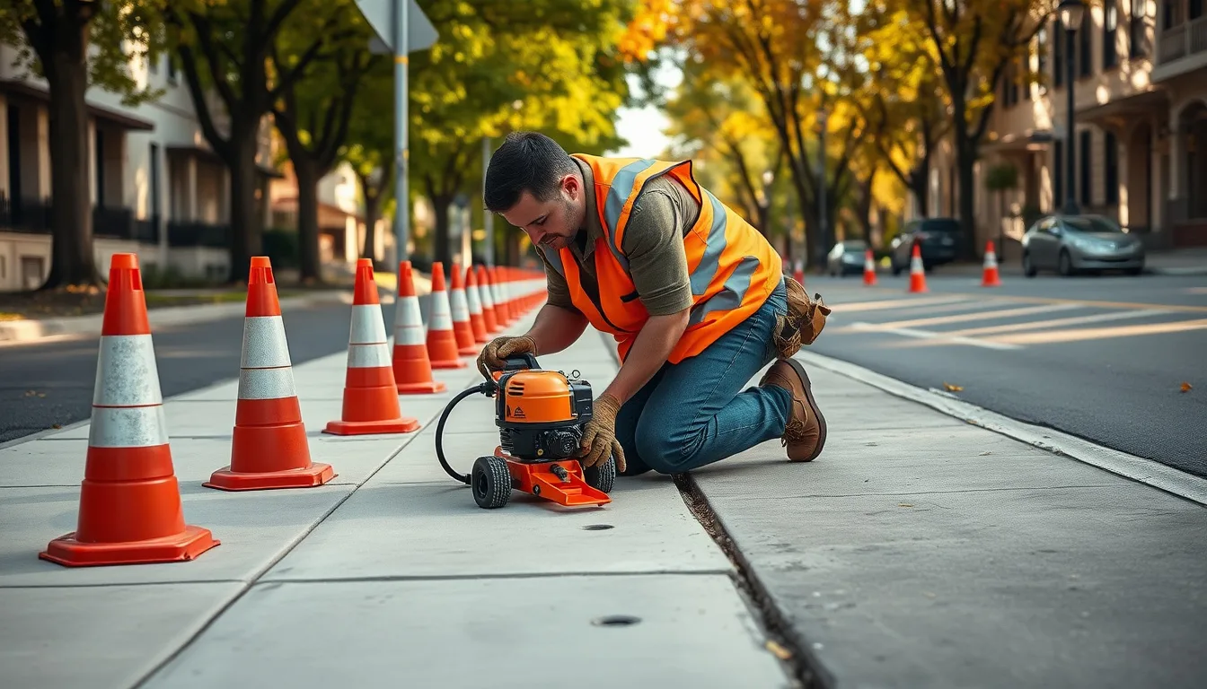 Repaired concrete sidewalk panel along a Denver residential street